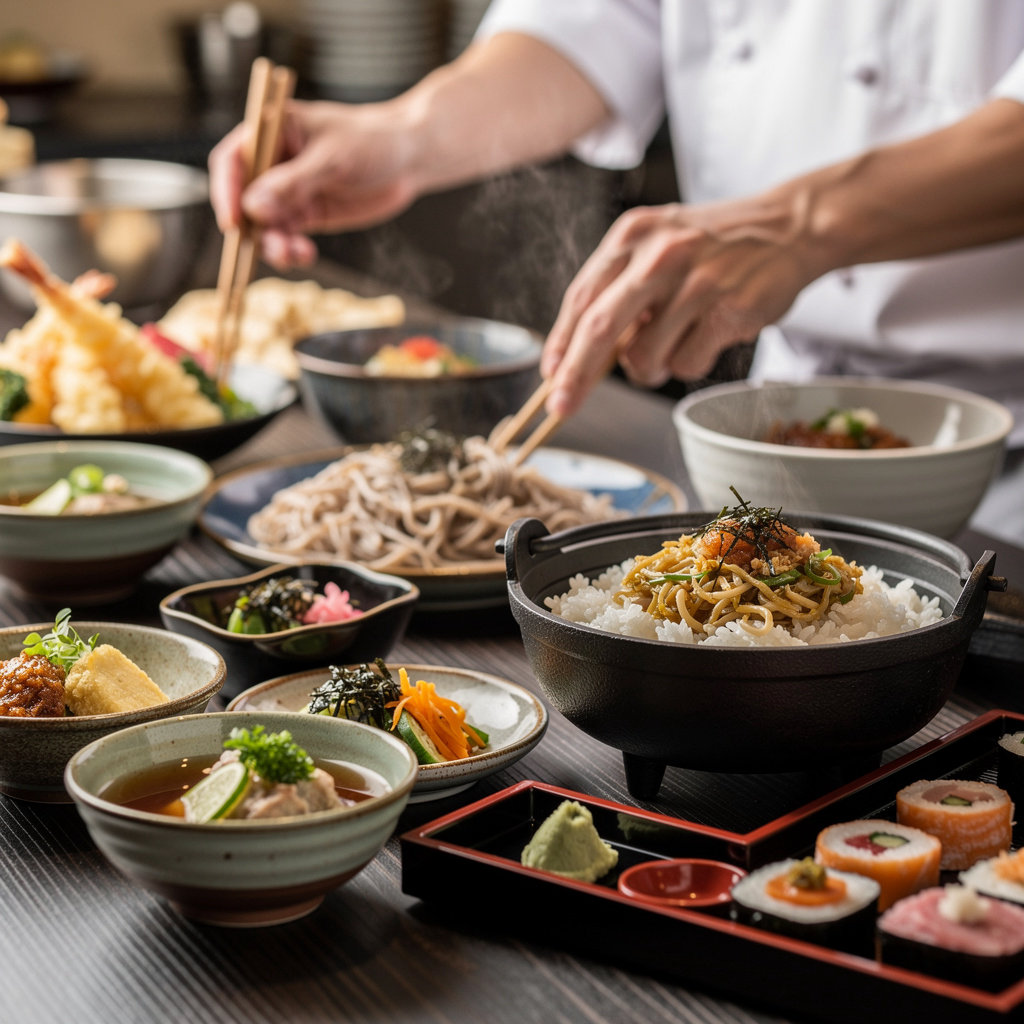 OKAN DINER authentic Japanese menu featuring kamameshi, noodles, and sushi in San Diego